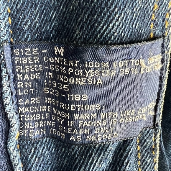 VINTAGE WEEKENDS Blue Denim Jean Jacket with Navy Blue Fleece Hood Medium - Picture 10 of 10